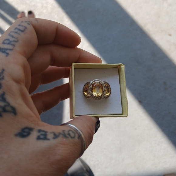 Citrine and diamond chips with gold over 925 - Picture 2 of 4